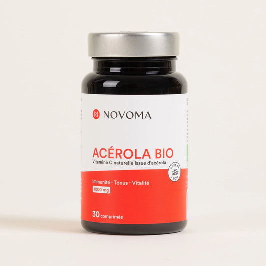 Pilulier Acérola Bio Novoma, 30 comprimés de 1 000 mg riches en vitamine C naturelle