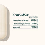Composition de l'Acide Hyaluronique : 200 mg de hyaluronate de sodium et 100 mg de vitamine C