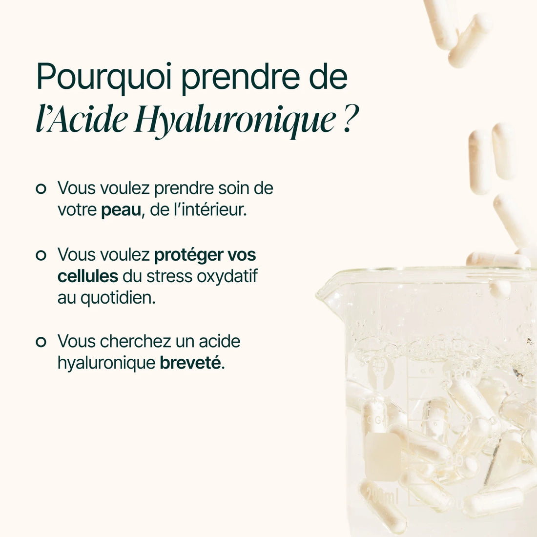 Pourquoi prendre de l'Acide Hyaluronique : prendre soin de sa peau de l'intérieur, formule brevetée
