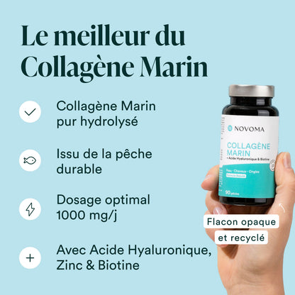 Collagène marin avec acide hyaluronique et zinc. Complément de collagène pour l’hydratation de la peau et anti-âge.