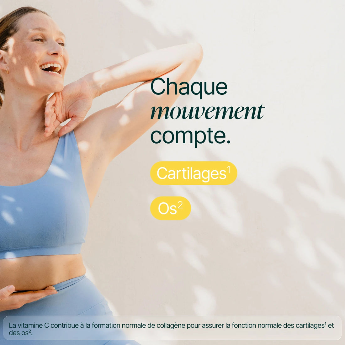 Femme en tenue de sport qui s'étire : chaque mouvement compte, cartilages et os