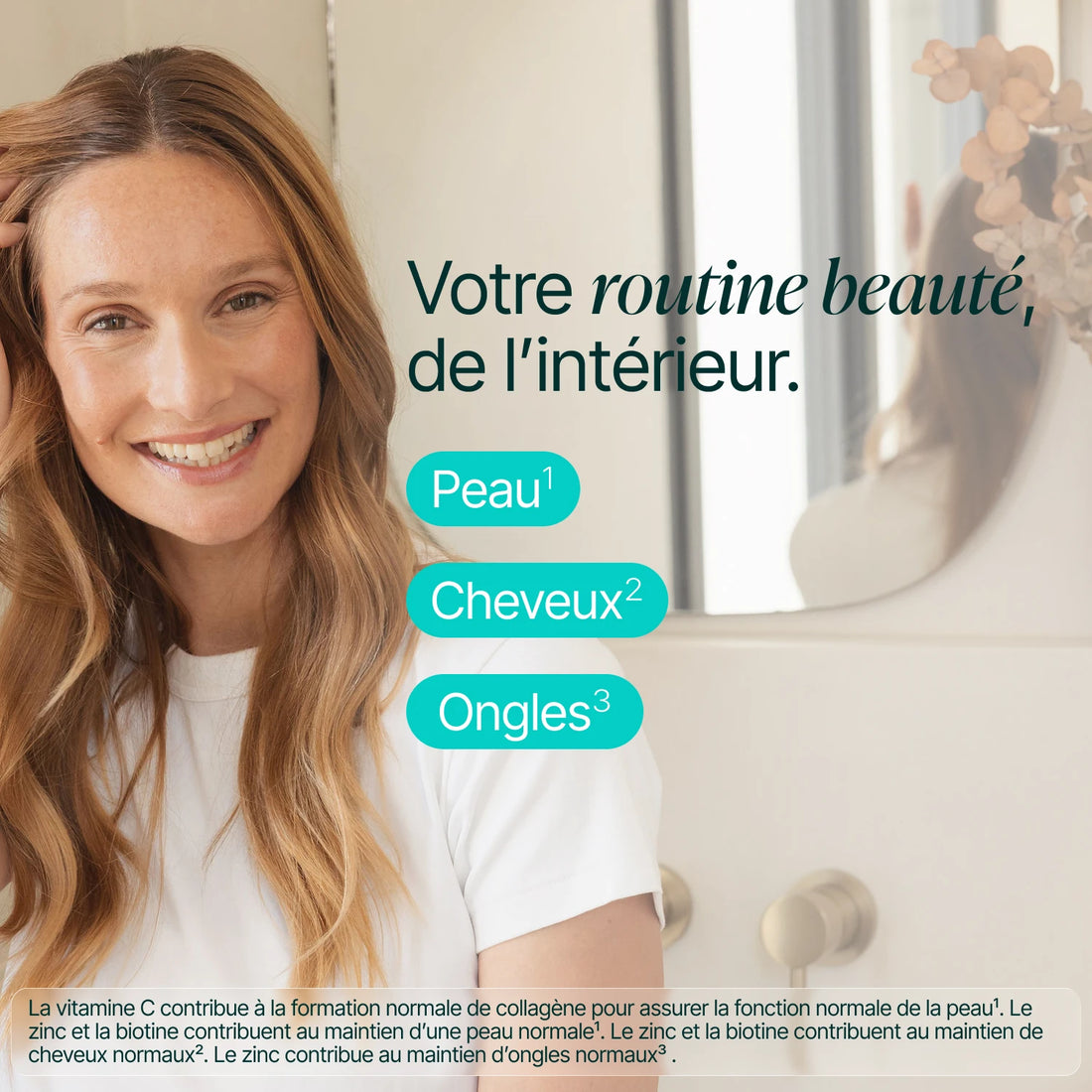 Femme souriante : votre routine beauté de l'intérieur, peau, cheveux et ongles