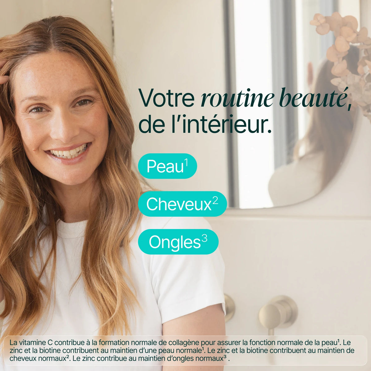 Femme souriante : votre routine beauté de l'intérieur, peau, cheveux et ongles