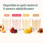Verres de Collagène Marin en Poudre : goût neutre, pêche, fruits rouges, mangue et caramel