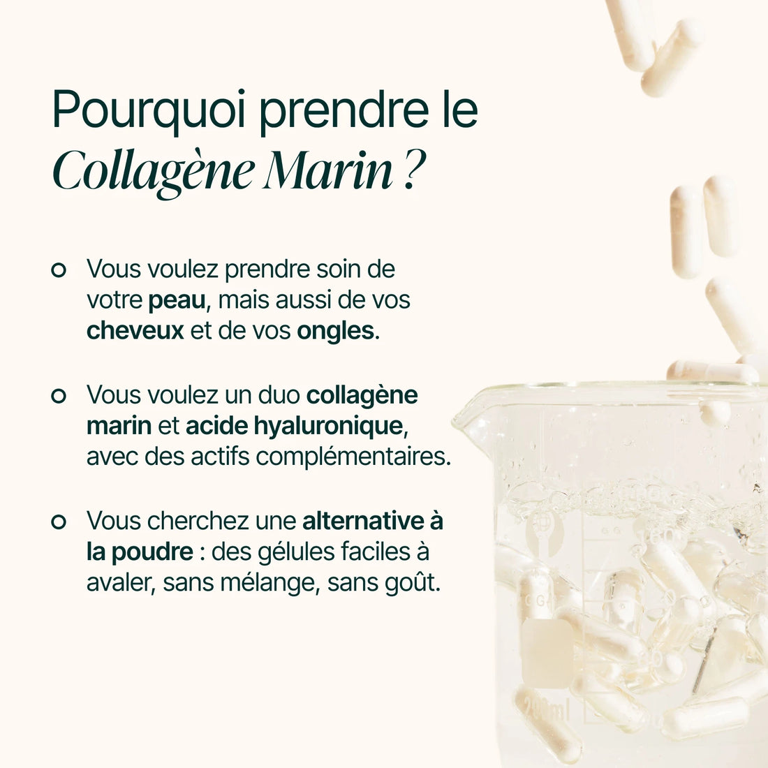 Pourquoi prendre le Collagène Marin en gélules : peau, cheveux et ongles, sans mélange ni goût