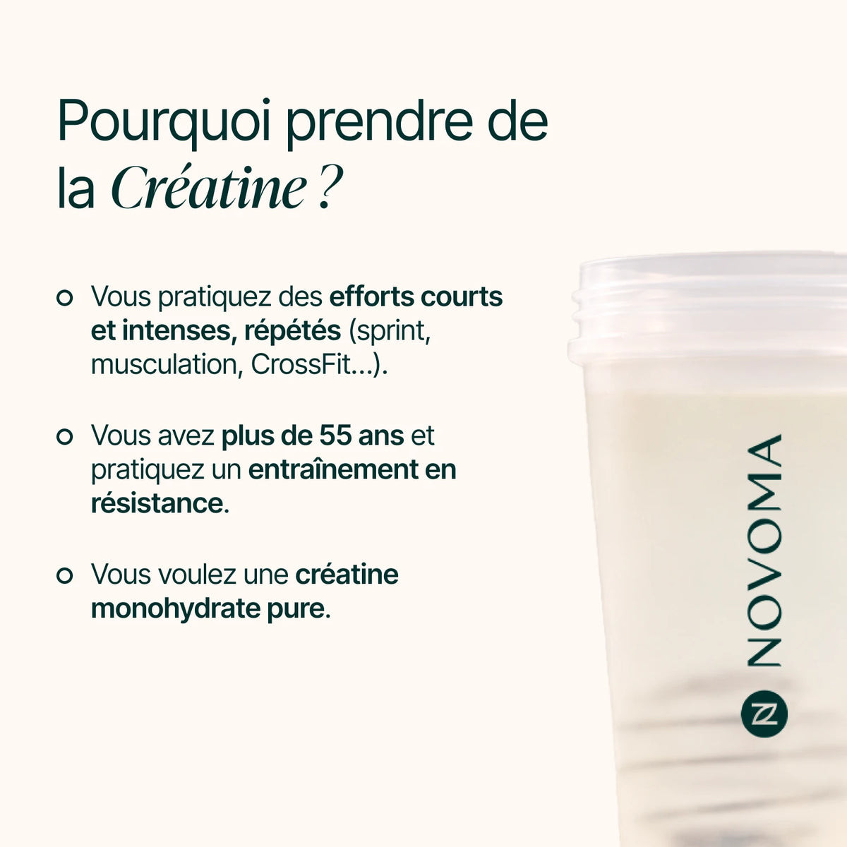 Pourquoi prendre de la Créatine : efforts courts et intenses, plus de 55 ans, créatine monohydrate pure
