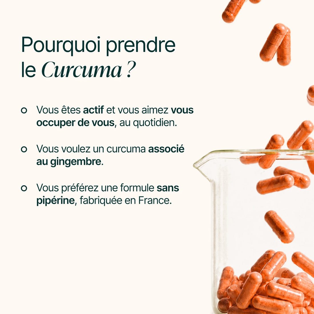 Pourquoi prendre le Curcuma : curcuma associé au gingembre, sans pipérine et fabriqué en France