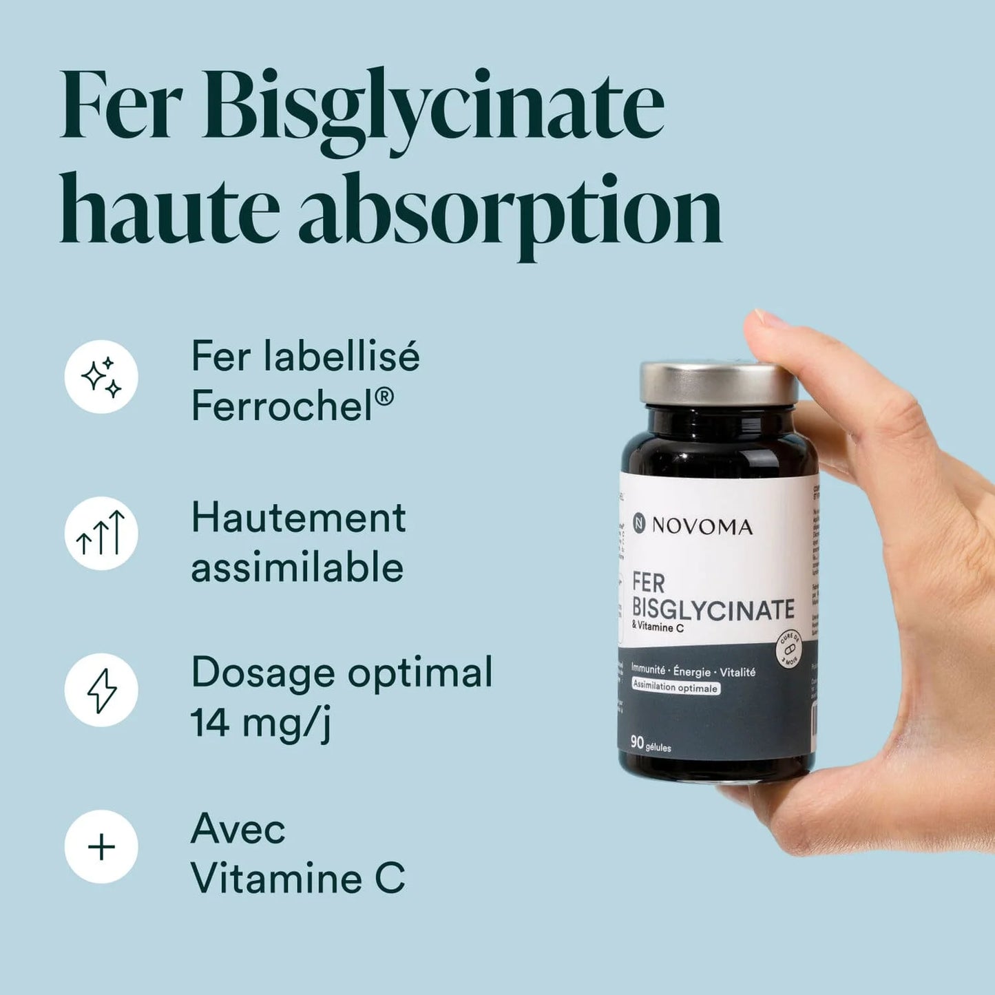 Fer 14 mg hautement assimilable et vitamine C Novoma