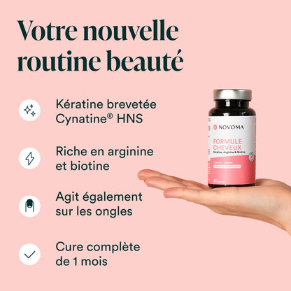 Complément alimentaire cheveux Novoma avec kératine arginine biotine