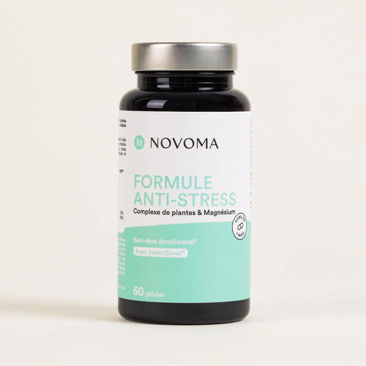 Pilulier de Formule Anti-Stress Novoma, gélules de plantes, magnésium et vitamine B6