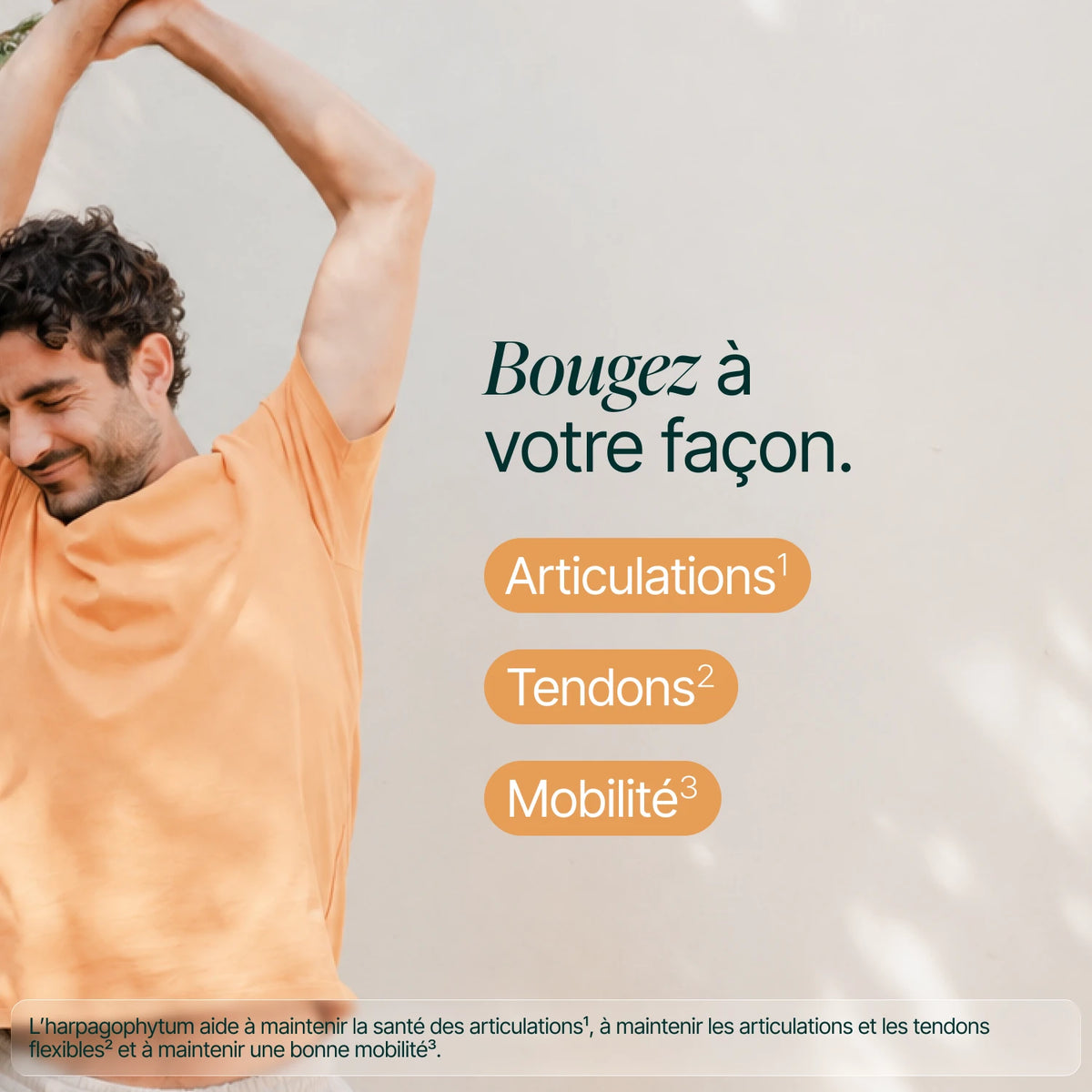 Homme qui s'étire : bougez à votre façon, articulations, tendons et mobilité