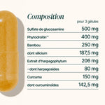 Composition de la Formule Articulations : glucosamine, Phytodroitin™, bambou, harpagophytum, curcuma