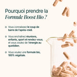 Pourquoi prendre la Formule Boost Bio : coup de barre, journées chargées, formule bio 100 % végétale