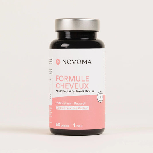Pilulier de Formule Cheveux KerPep® Novoma, gélules de kératine, biotine, zinc et sélénium
