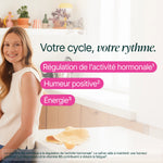 Femme souriante : votre cycle, votre rythme, activité hormonale, humeur positive et énergie