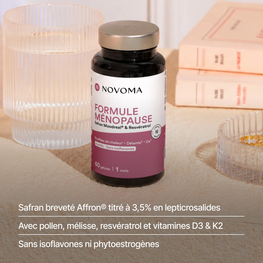 Formule Ménopause : safran Affron®, pollen, mélisse, resvératrol, sans isoflavones ni phytoestrogènes