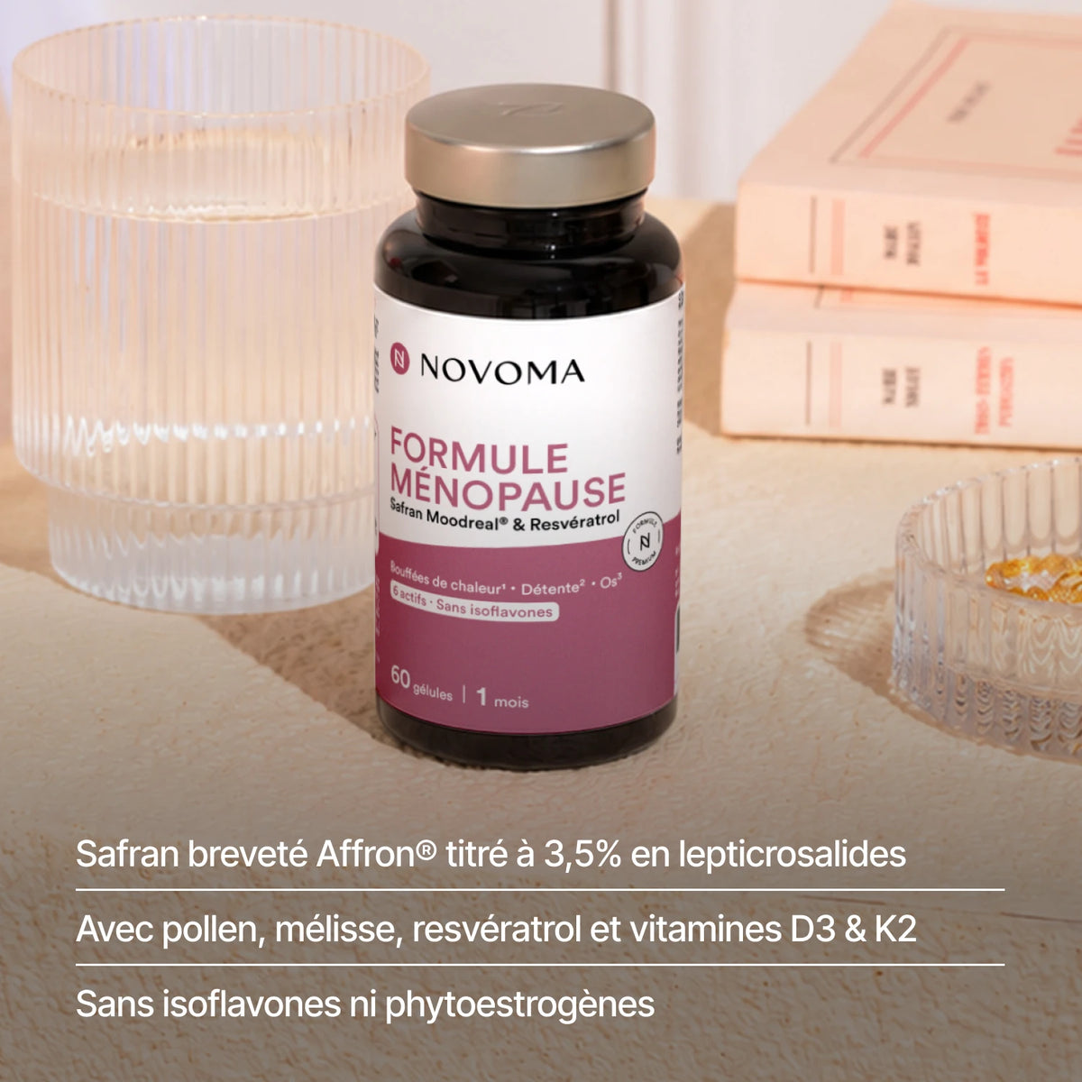 Formule Ménopause : safran Affron®, pollen, mélisse, resvératrol, sans isoflavones ni phytoestrogènes