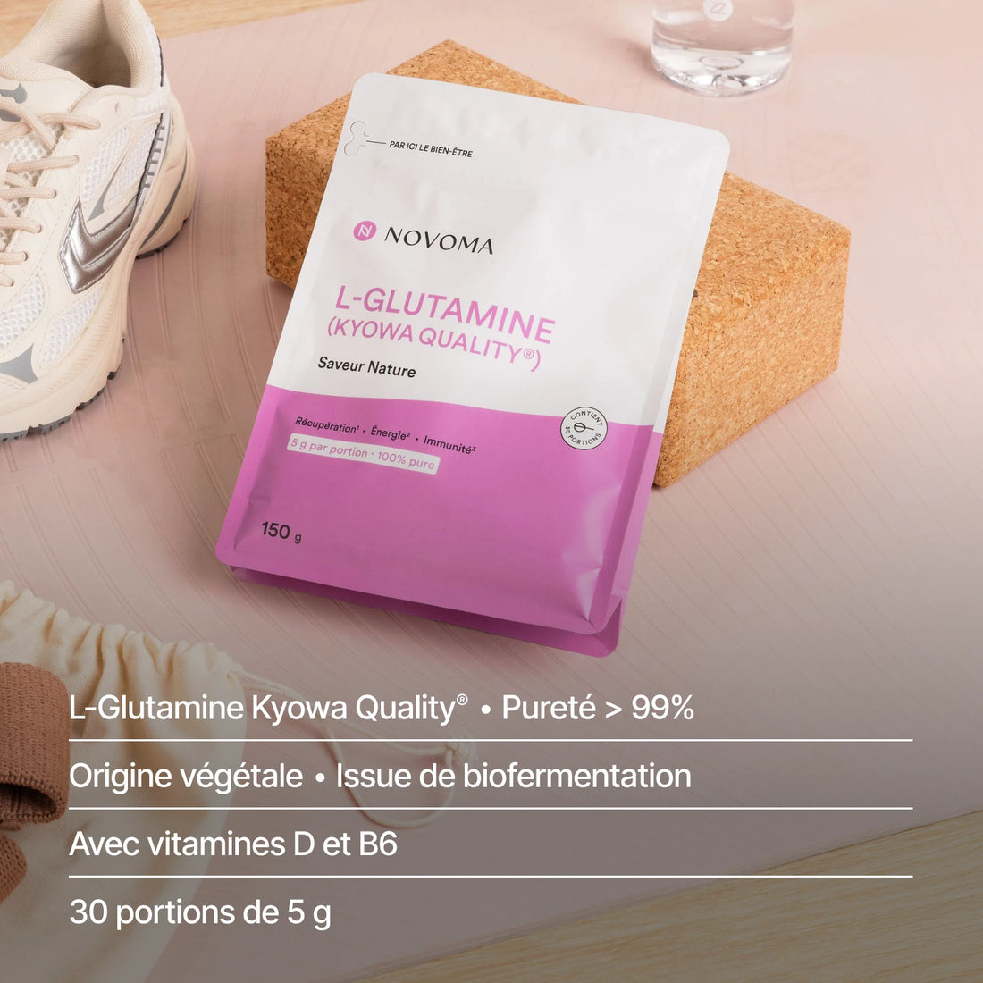 L-Glutamine Kyowa Quality® : pureté > 99 %, avec vitamines D et B6, 30 portions de 5 g