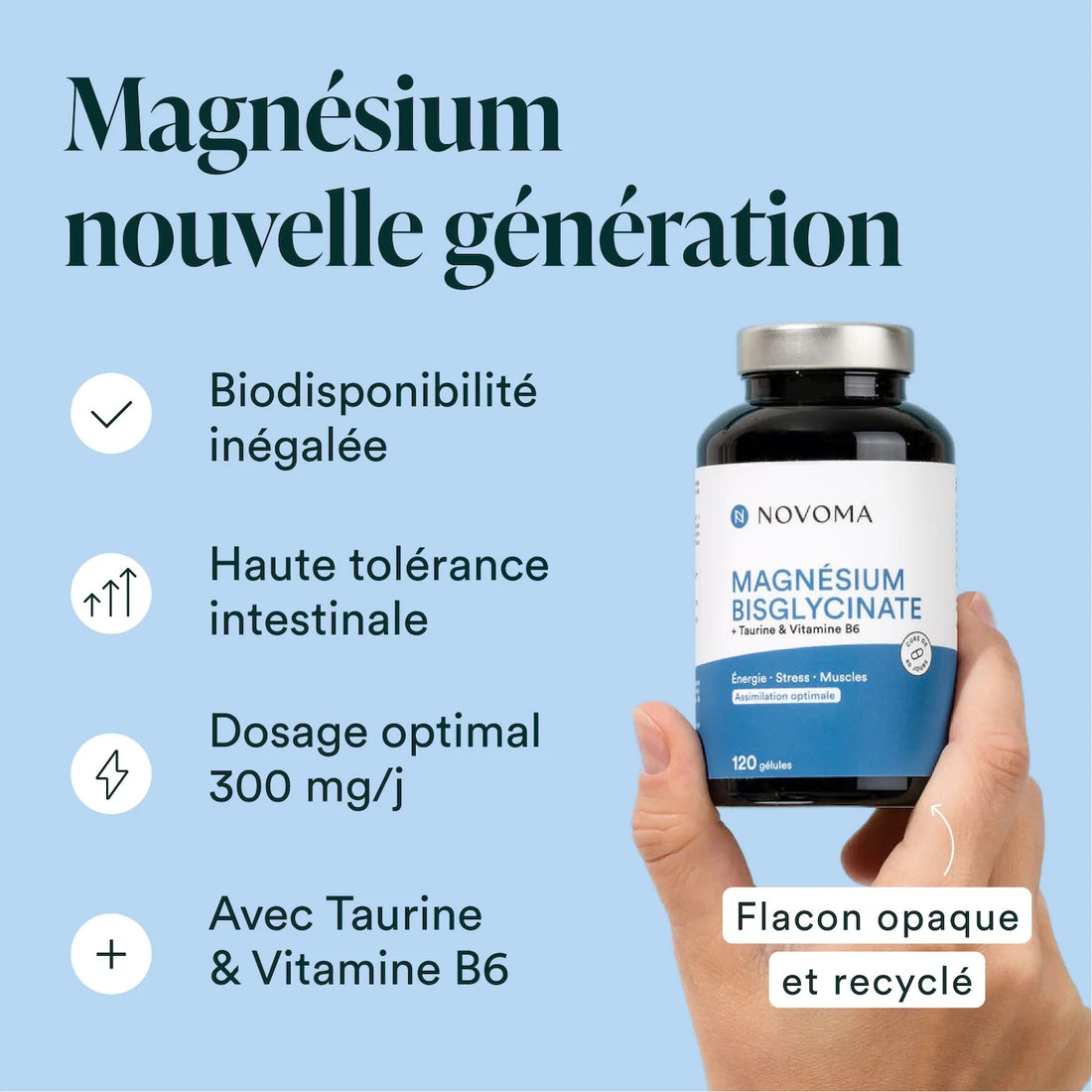 complément magnesium biodisponible avec taurine et vitamine B6 Novoma