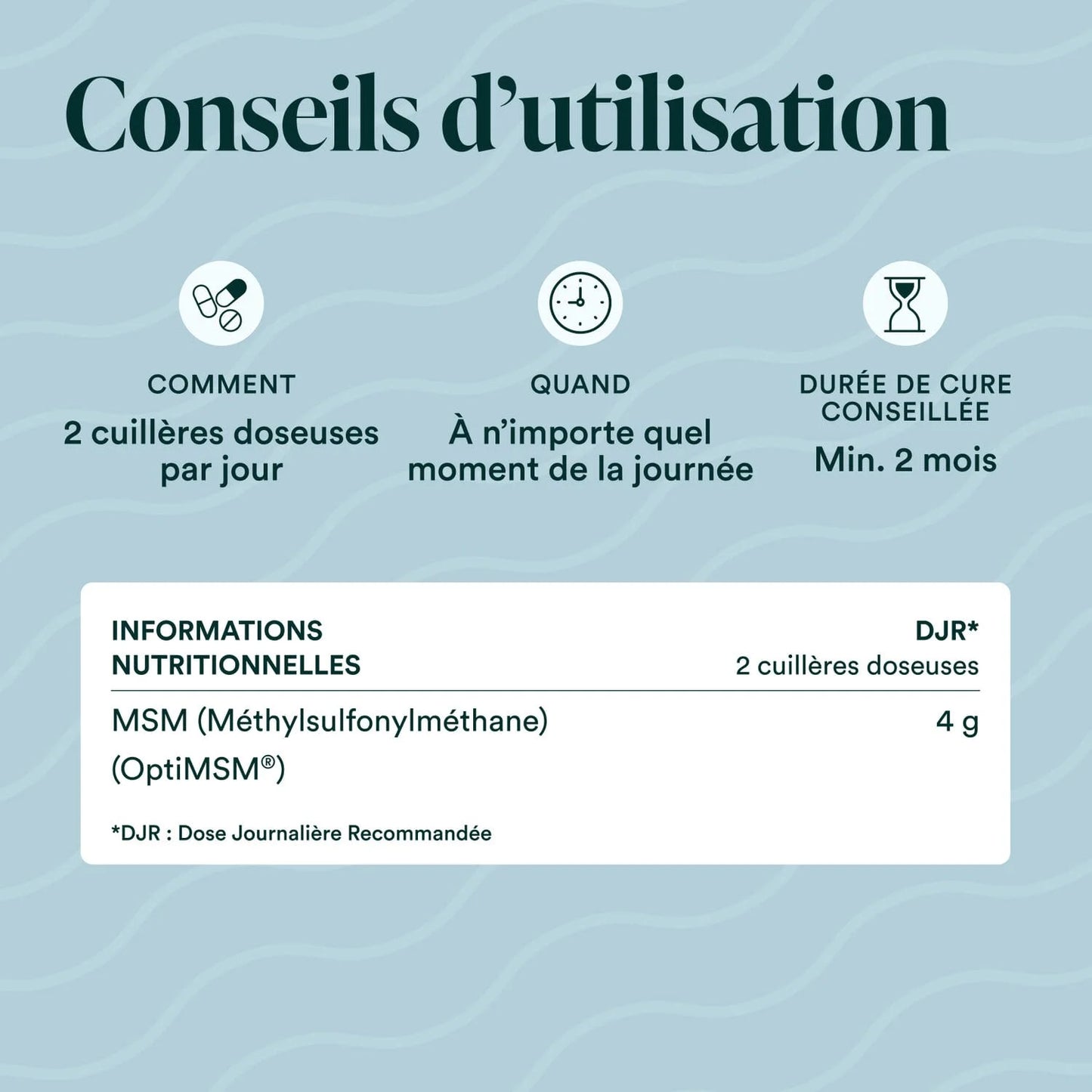 conseils d'utilisation MSM en poudre Novoma