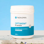 Pot de MSM OptiMSM® en Poudre Novoma sur fond bleu