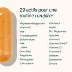 Composition du Multivitamines : 29 actifs dont magnésium bisglycinate, vitamine C, iode, zinc et vitamines B