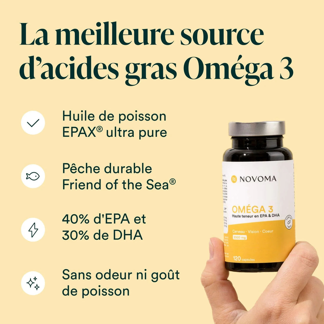 Huile de poisson pure Oméga 3 EPA DHA Novoma