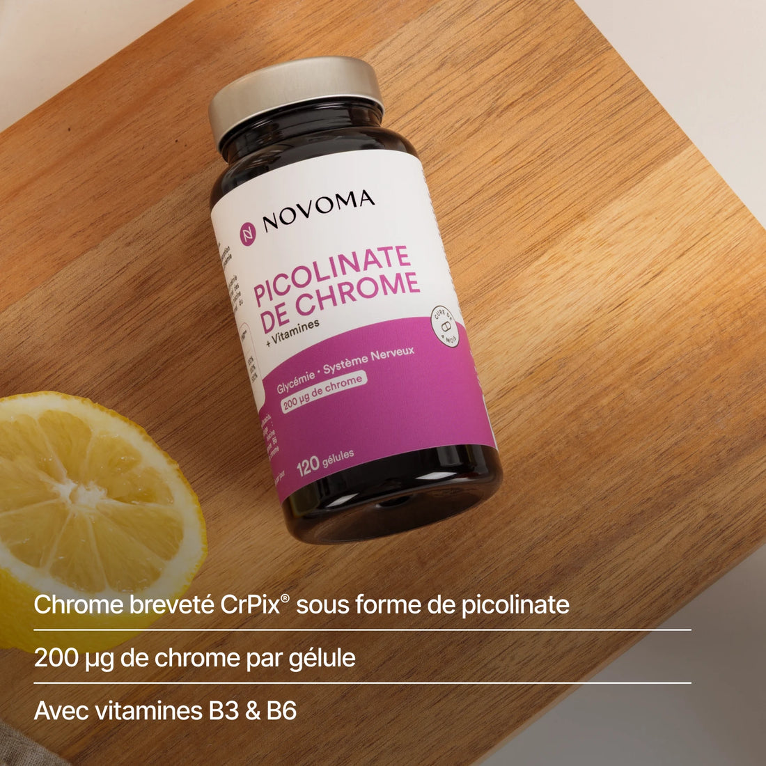 Picolinate de Chrome : chrome breveté CrPix®, 200 µg par gélule, avec vitamines B3 et B6