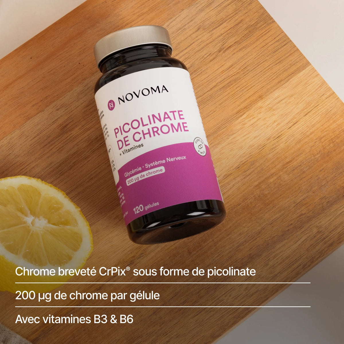 Picolinate de Chrome : chrome breveté CrPix®, 200 µg par gélule, avec vitamines B3 et B6