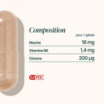 Composition du Picolinate de Chrome : 200 µg de chrome, 16 mg de niacine et 1,4 mg de vitamine B6