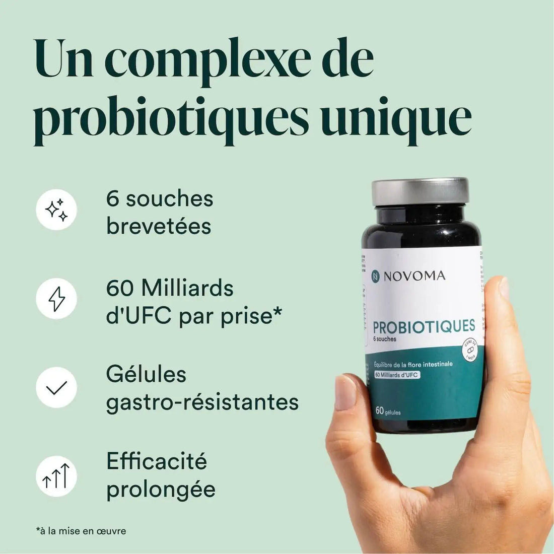 probiotiques novoma 60 milliards UFC avec gélules gastro-résistantes