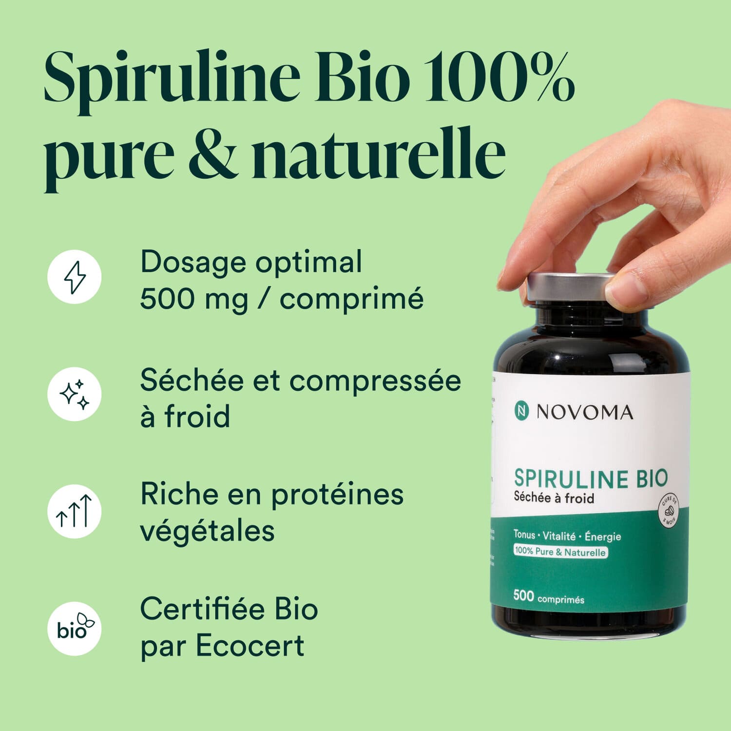 spiruline bio en comprimés origine inde riche en protéines végétales