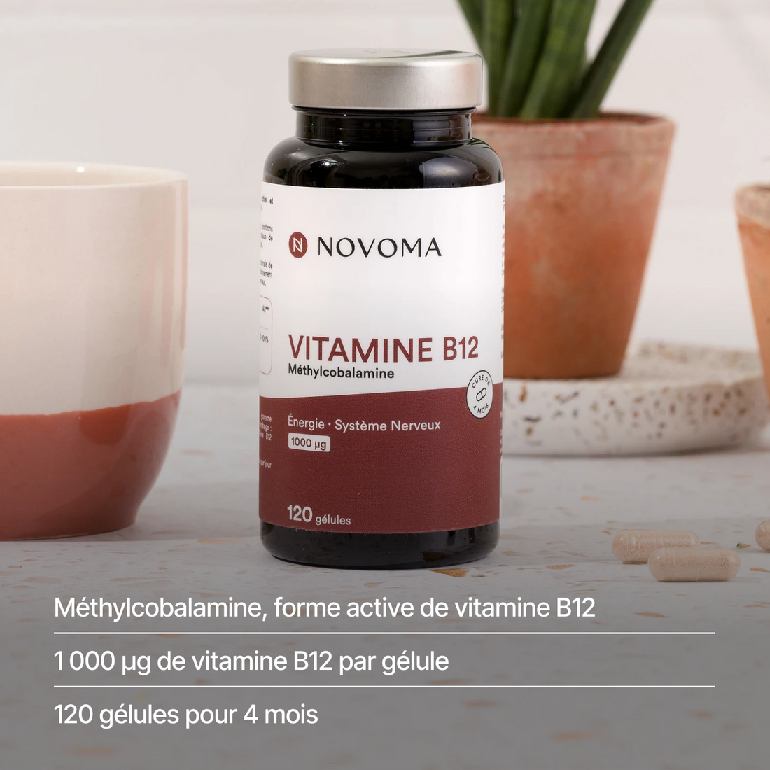 Vitamine B12 méthylcobalamine : 1 000 µg par gélule, 120 gélules pour 4 mois
