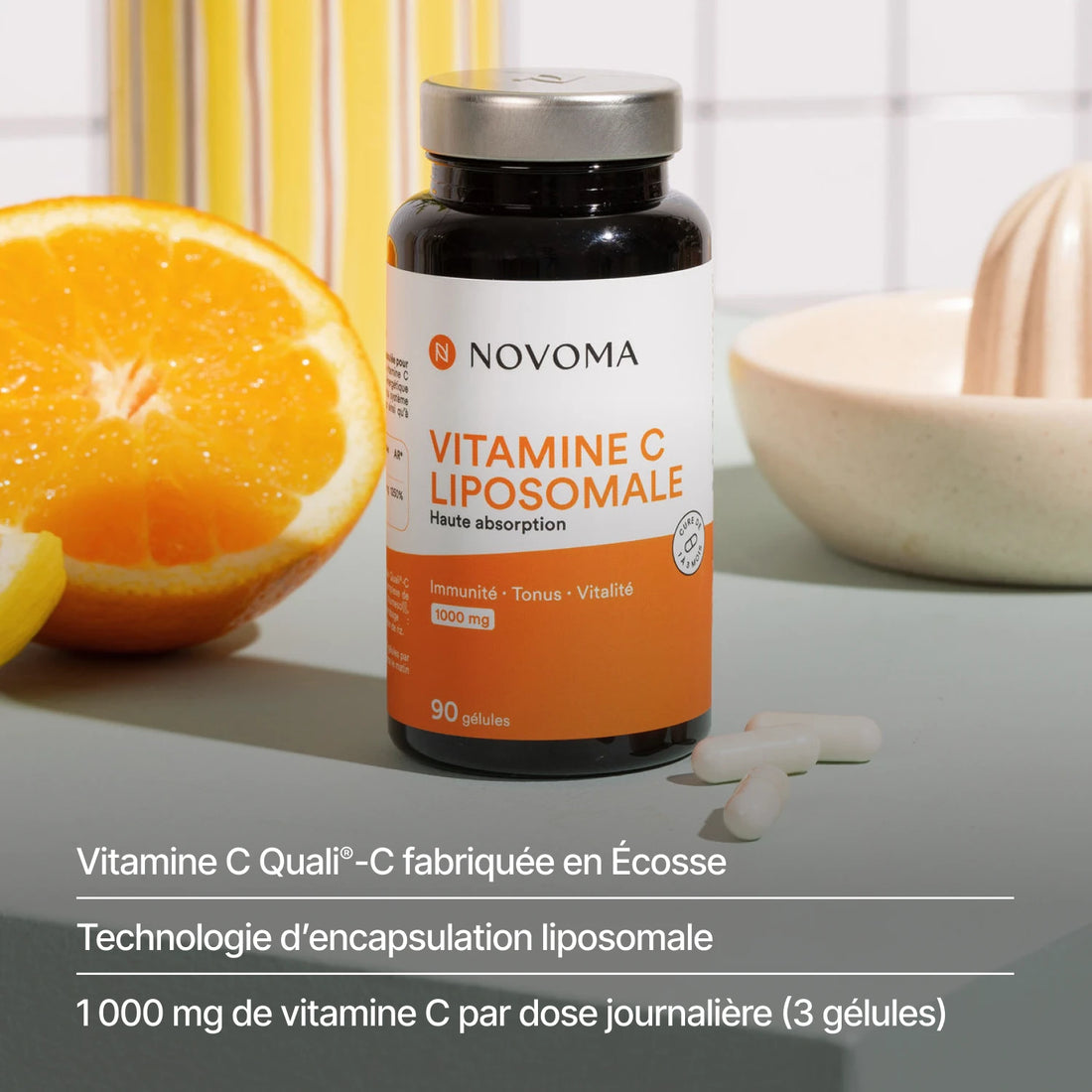 Vitamine C liposomale et oranges : Quali®-C fabriquée en Écosse, 1 000 mg pour 3 gélules