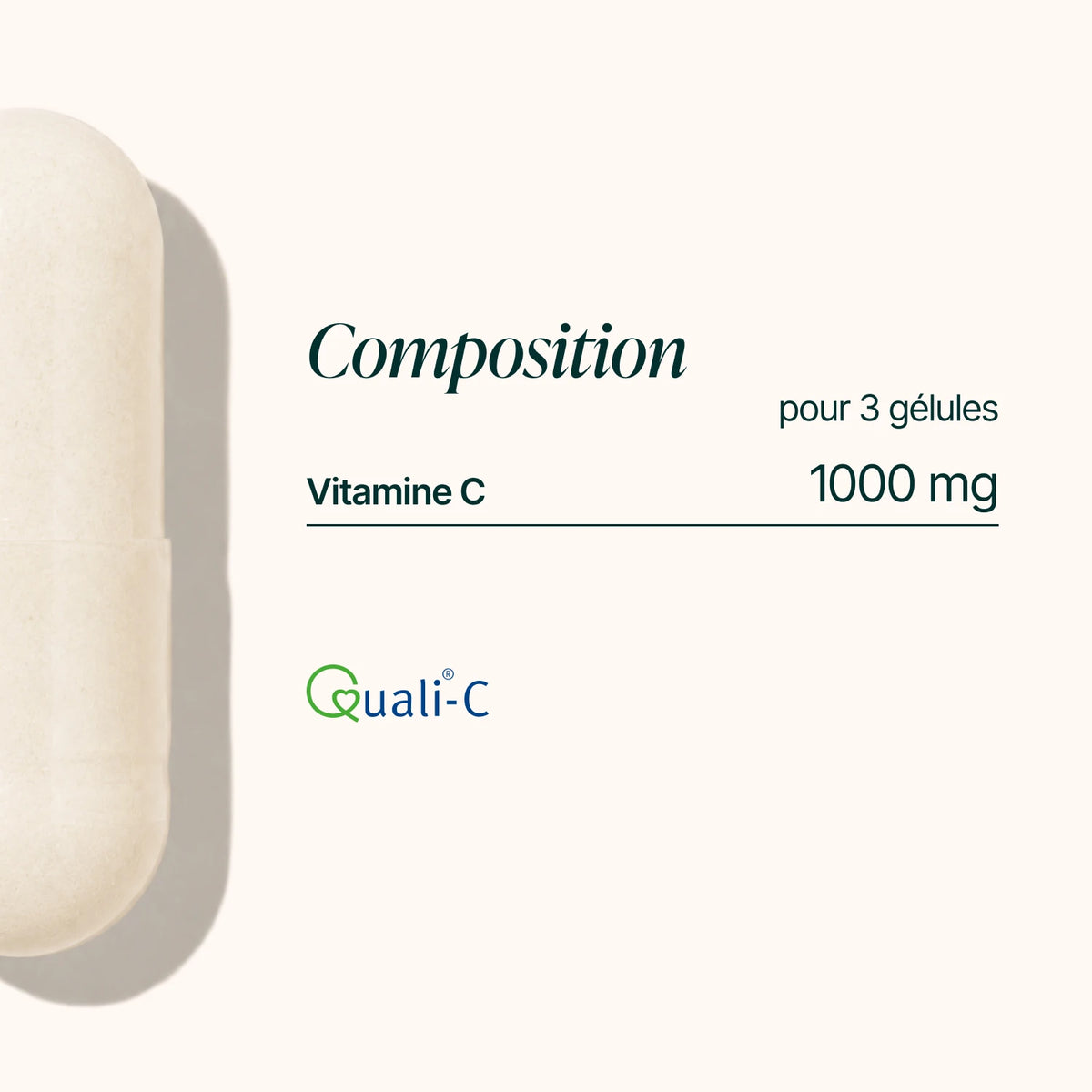 Composition de la Vitamine C liposomale : 1 000 mg de vitamine C pour 3 gélules