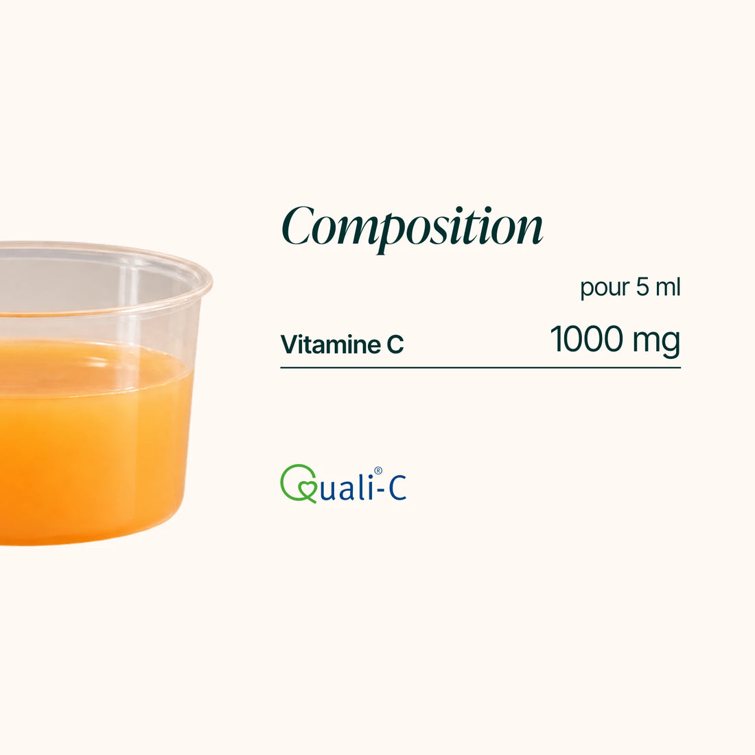 Composition de la Vitamine C liposomale liquide : 1 000 mg de vitamine C pour 5 ml