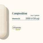 Composition de la Vitamine D3 : 2 000 UI (50 µg) de vitamine D3 pour 2 gélules