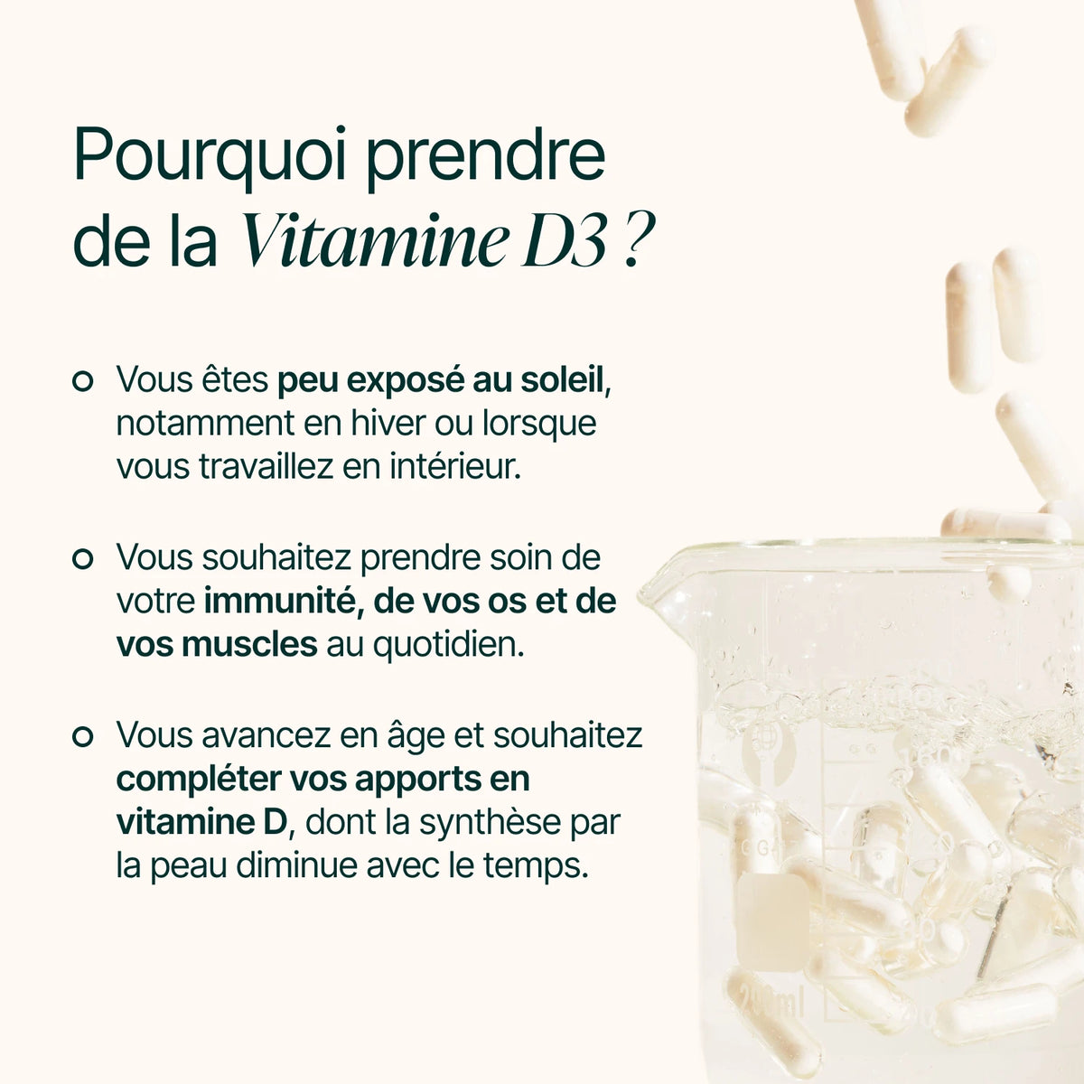 Pourquoi prendre de la Vitamine D3 : peu de soleil en hiver, immunité, os et muscles