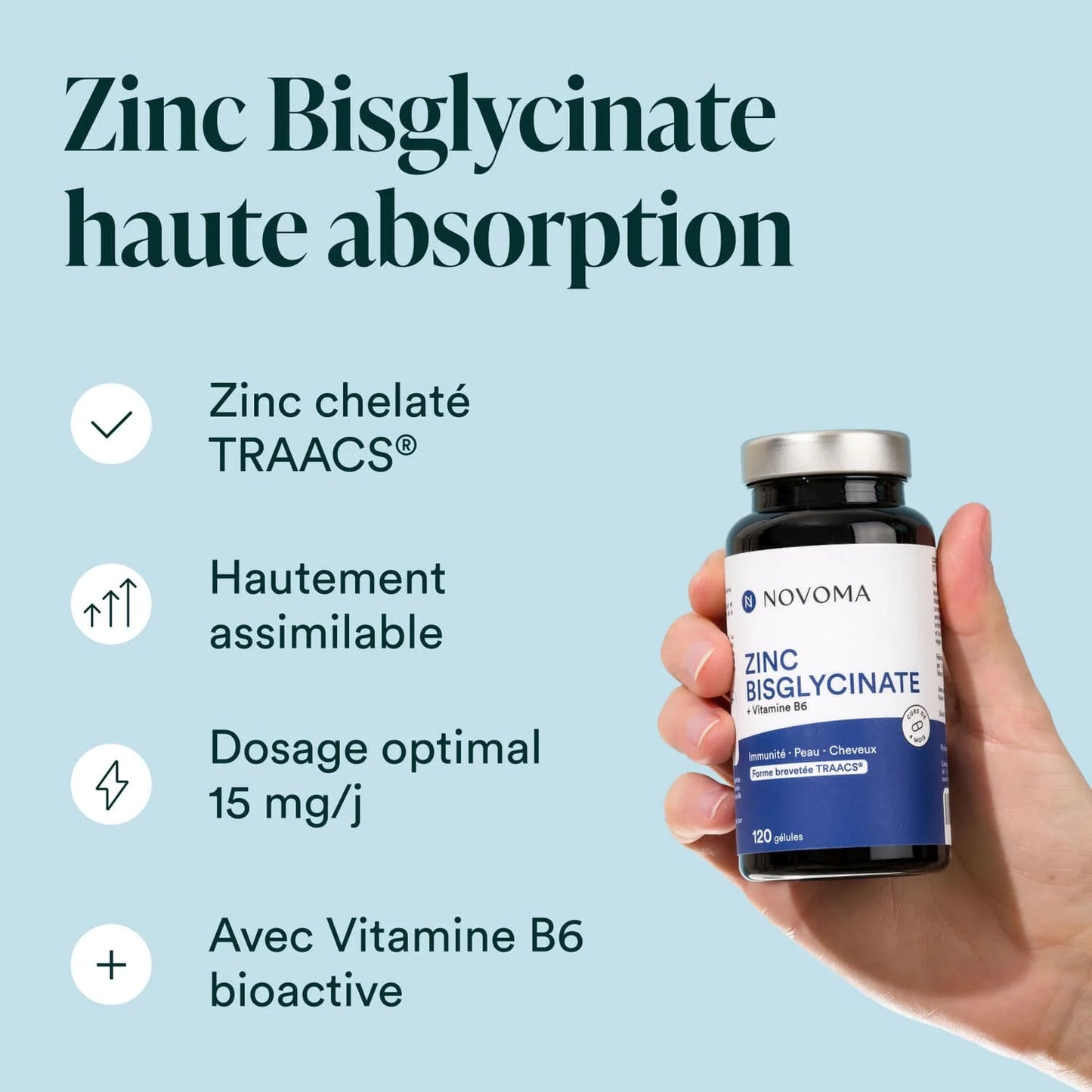 Zinc bisglycinate TRAACS et vitamine B6 haute absorption Novoma