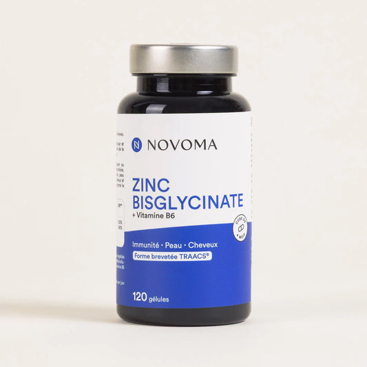 Pilulier de Zinc Bisglycinate Novoma, gélules de zinc chélaté TRAACS® et vitamine B6